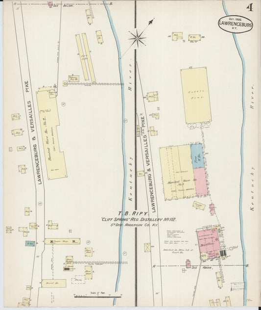 Sanborn Fire Insurance Map from Lawrenceburg, Anderson County, Kentucky (1886), Sheet #0004 - Historic Sanborn Fire Insurance Map Print, vintage old map wall art, antique decor, genealogy gift, Kentucky Kentucky map