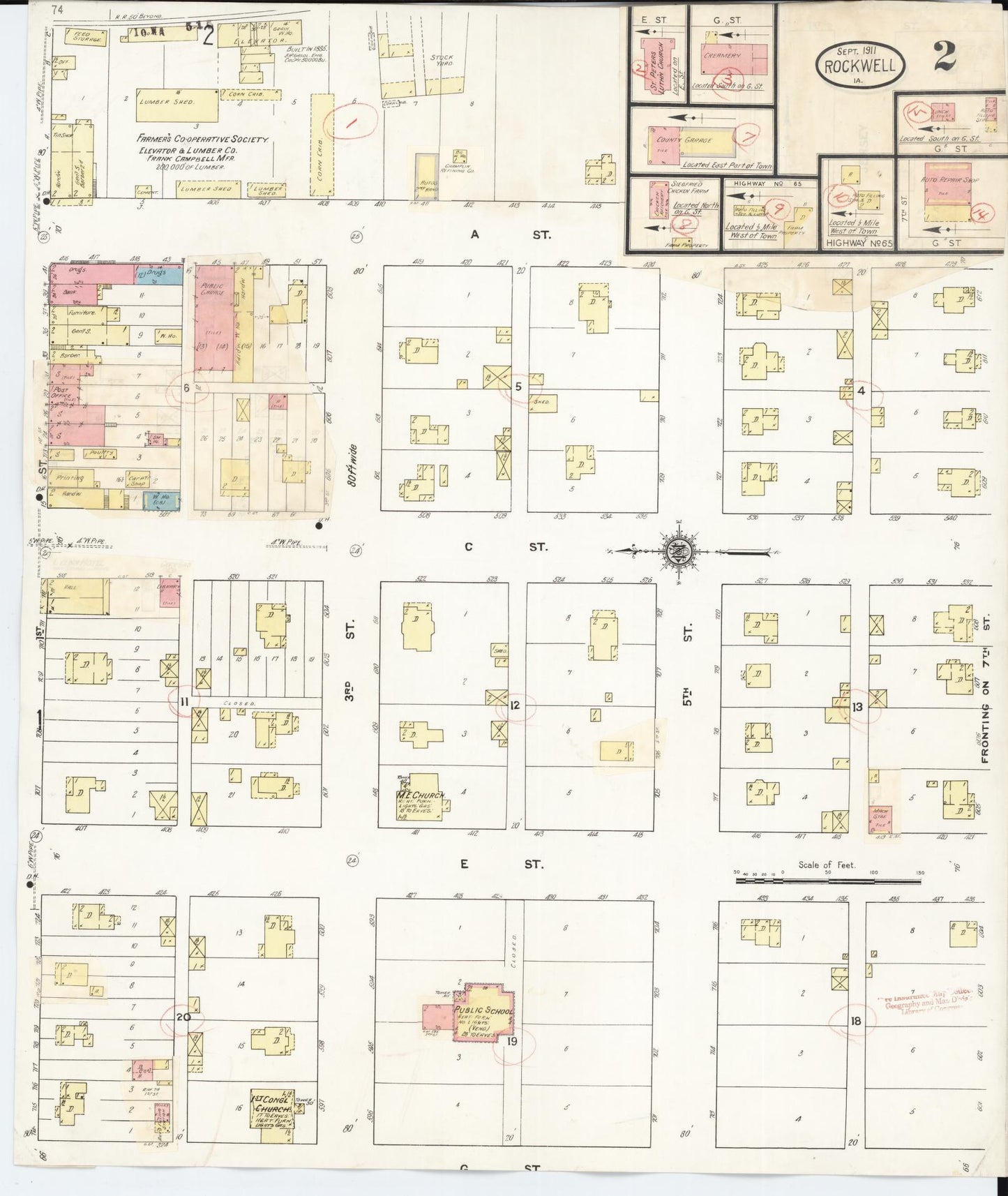 Sanborn Fire Insurance Map from Rockwell, Cerro Gordo County, Iowa (1932), Sheet #0002 - Historic Sanborn Fire Insurance Map Print, vintage old map wall art