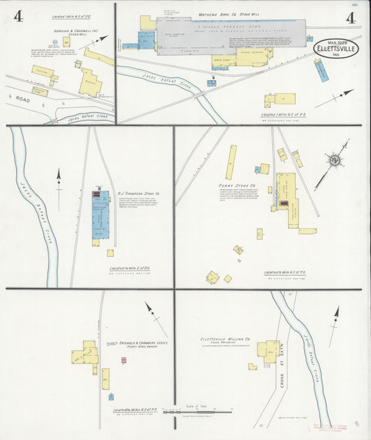 Sanborn Fire Insurance Map from Ellettsville, Monroe County, Indiana (1929), Sheet #0004 - Historic Sanborn Fire Insurance Map Print, vintage old map wall art, antique decor, genealogy gift, Indiana Indiana map