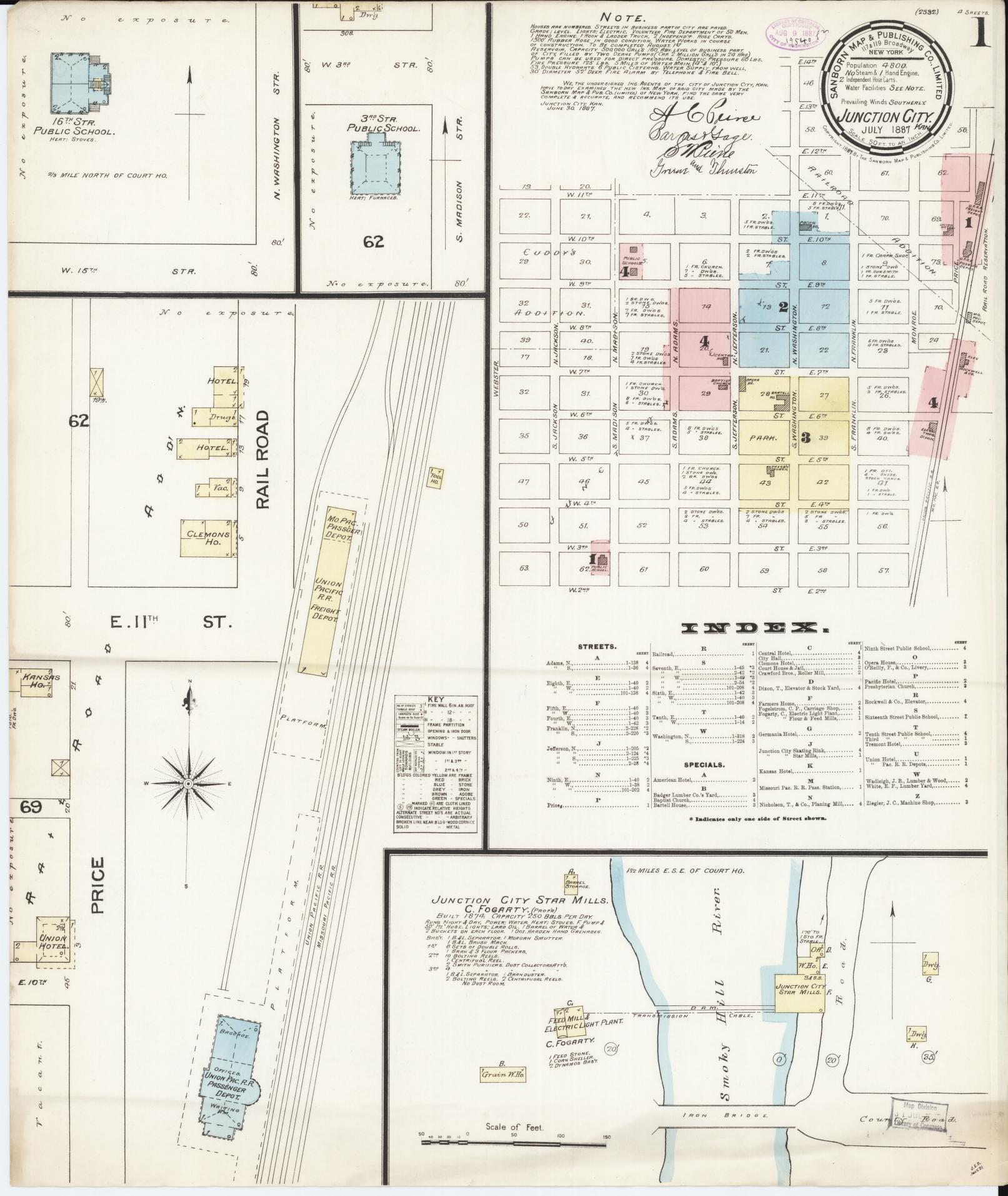 Sanborn Fire Insurance Map from Junction City, Geary County, Kansas (1887), Sheet #0001 - Complete Map Set gallery image, historic Sanborn map, vintage wall art, Kansas Kansas