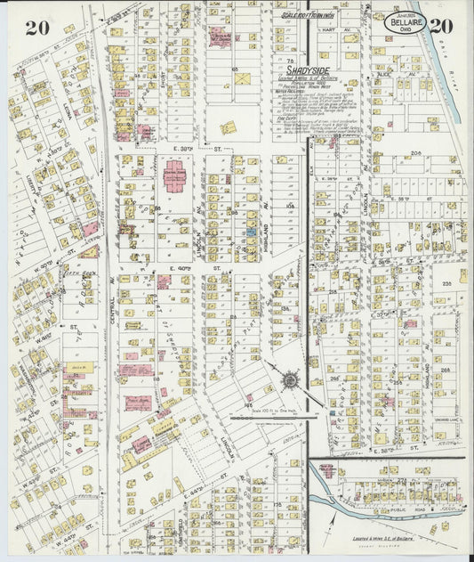 Sanborn Fire Insurance Map from Bellaire, Belmont County, Ohio (1924), Sheet #0020 - Historic Sanborn Fire Insurance Map Print, vintage old map wall art, antique decor, genealogy gift, Ohio Ohio map