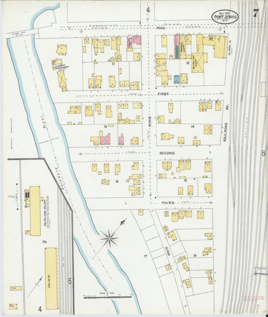 Sanborn Fire Insurance Map from Port Jervis, Orange County, New York (1905), Sheet #0007 - Historic Sanborn Fire Insurance Map Print, vintage old map wall art, antique decor, genealogy gift, New York New York map
