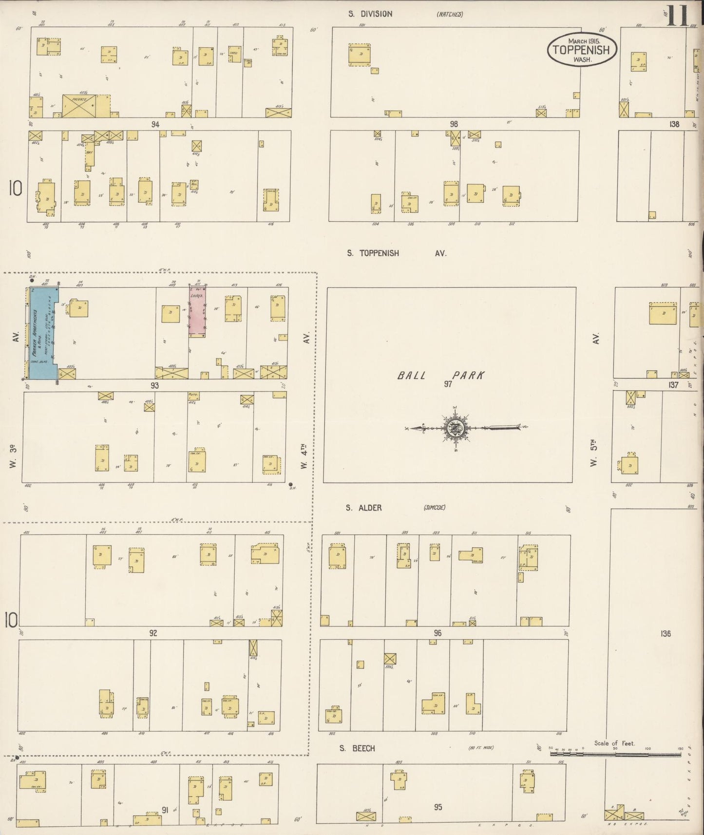 Sanborn Fire Insurance Map from Toppenish, Yakima County, Washington (1915), Sheet #0011 - Complete Map Set gallery image, historic Sanborn map, vintage wall art, Washington Washington