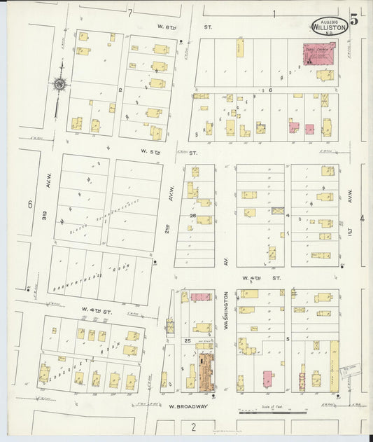 Sanborn Fire Insurance Map from Williston, Williams County, North Dakota (1916), Sheet #0005 - Historic Sanborn Fire Insurance Map Print, vintage old map wall art, antique decor, genealogy gift, North Dakota North Dakota map