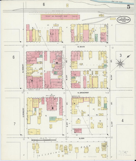 Sanborn Fire Insurance Map from Crookston, Polk County, Minnesota (1906), Sheet #0005 - Historic Sanborn Fire Insurance Map Print, vintage old map wall art, antique decor, genealogy gift, Minnesota Minnesota map