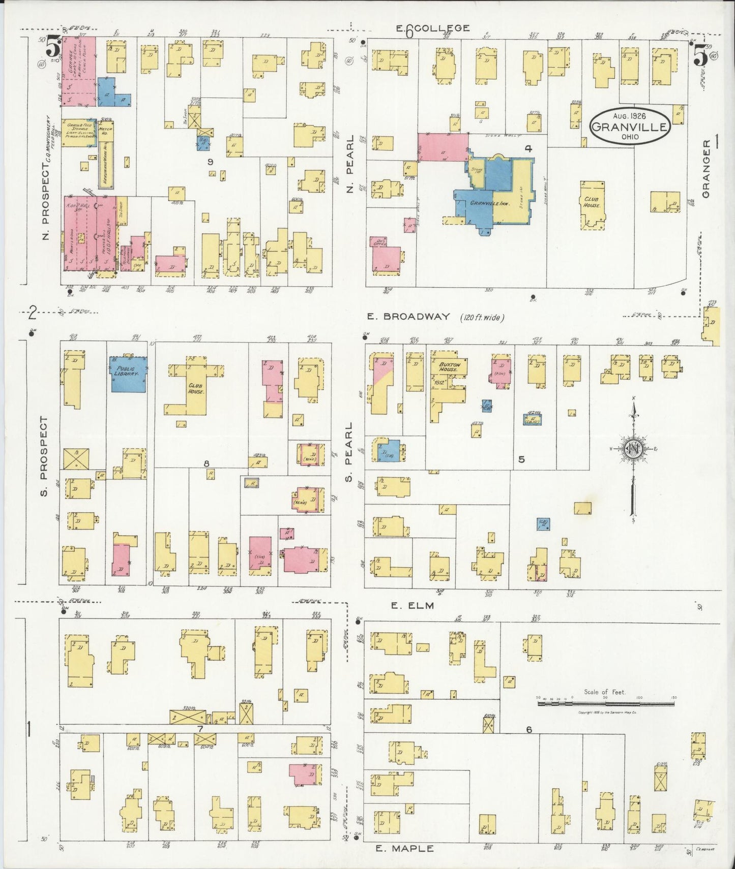 Sanborn Fire Insurance Map from Granville, Licking County, Ohio (1926), Sheet #0005 - Complete Map Set gallery image, historic Sanborn map, vintage wall art, Ohio Ohio