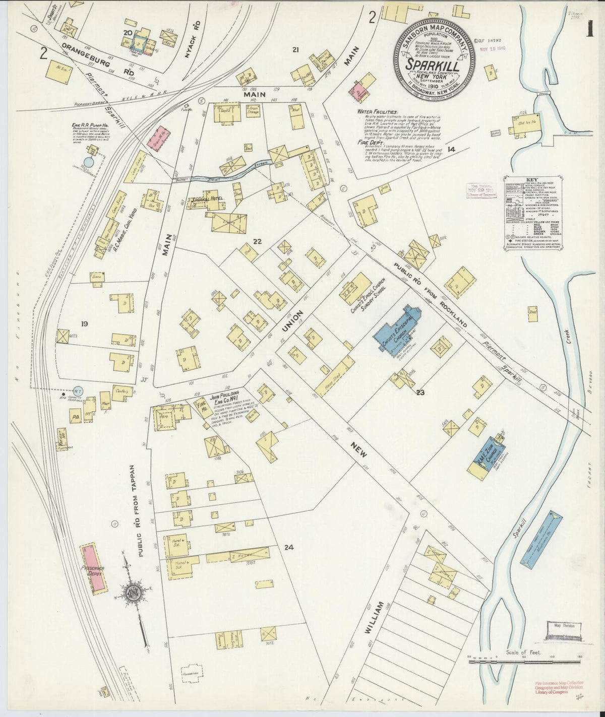 Sanborn Fire Insurance Map from Sparkill, Rockland County, New York (1910), Sheet #0001 - Complete Map Set gallery image, historic Sanborn map, vintage wall art, New York New York