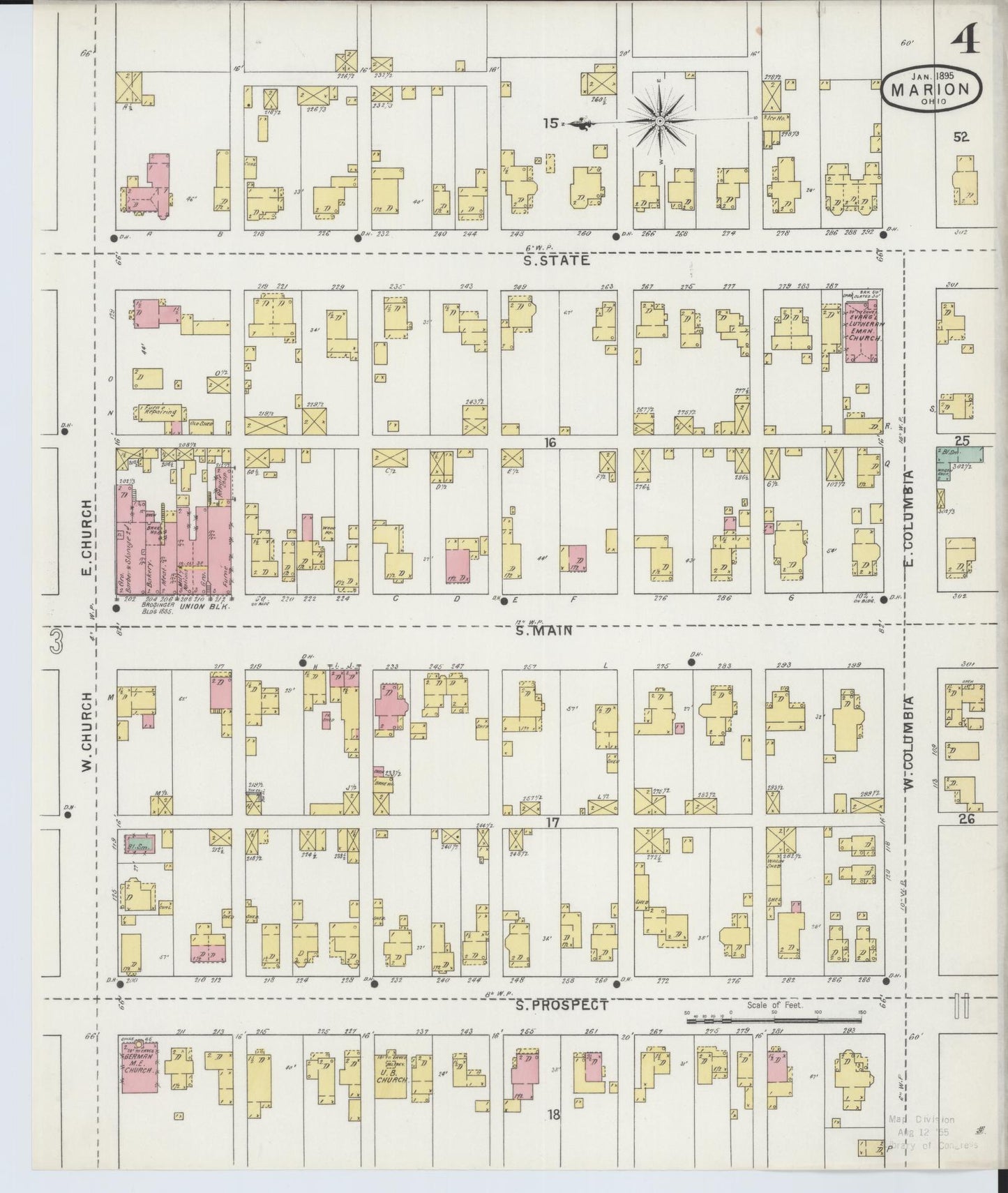 Sanborn Fire Insurance Map from Marion, Marion County, Ohio (1895), Sheet #0004 - Historic Sanborn Fire Insurance Map Print, vintage old map wall art, antique decor, genealogy gift, Ohio Ohio map