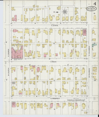 Sanborn Fire Insurance Map from Marion, Marion County, Ohio (1895), Sheet #0004 - Historic Sanborn Fire Insurance Map Print, vintage old map wall art, antique decor, genealogy gift, Ohio Ohio map