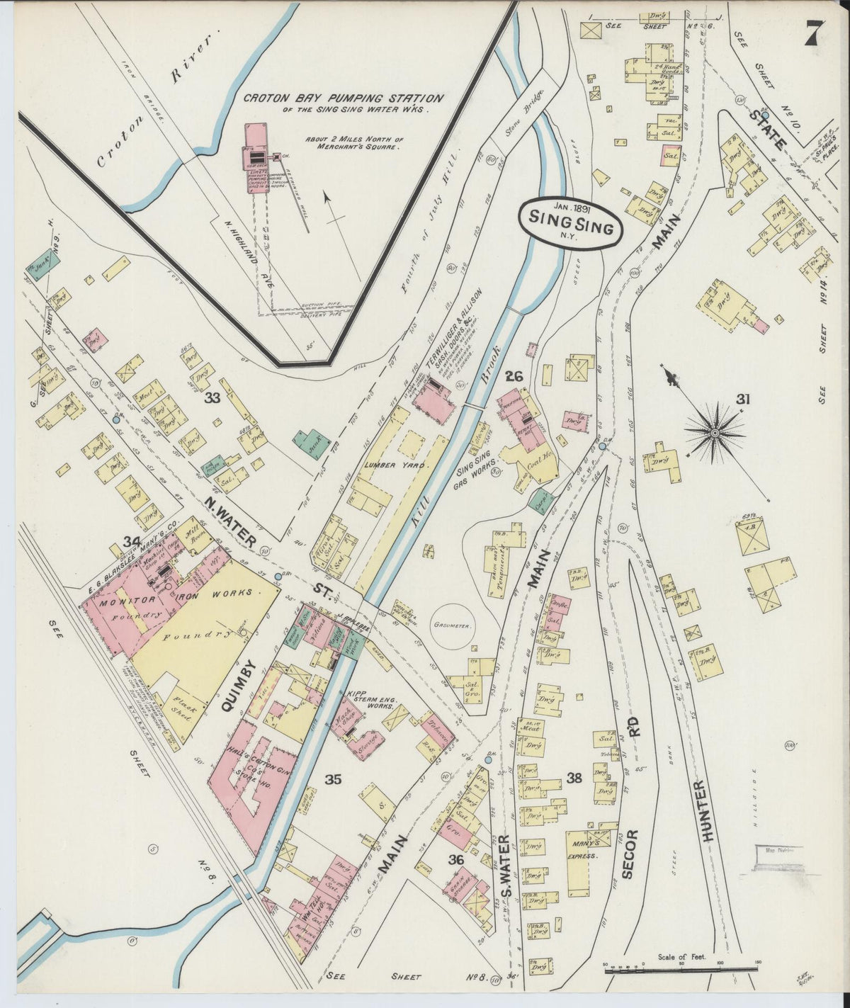 Sanborn Fire Insurance Map from Sing Sing, Westchester County, New York (1891), Sheet #0007 - Historic Sanborn Fire Insurance Map Print, vintage old map wall art, antique decor, genealogy gift, New York New York map