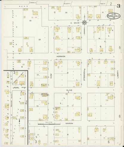 Sanborn Fire Insurance Map from Russellville, Pope County, Arkansas (1913), Sheet #0003 - Complete Map Set gallery image, historic Sanborn map, vintage wall art, Arkansas Arkansas
