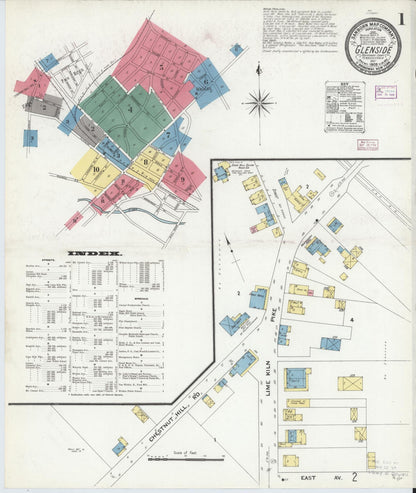 Sanborn Fire Insurance Map from Glenside, Montgomery County, Pennsylvania (1909), Sheet #0001 - Complete Map Set gallery image, historic Sanborn map, vintage wall art, Pennsylvania Pennsylvania