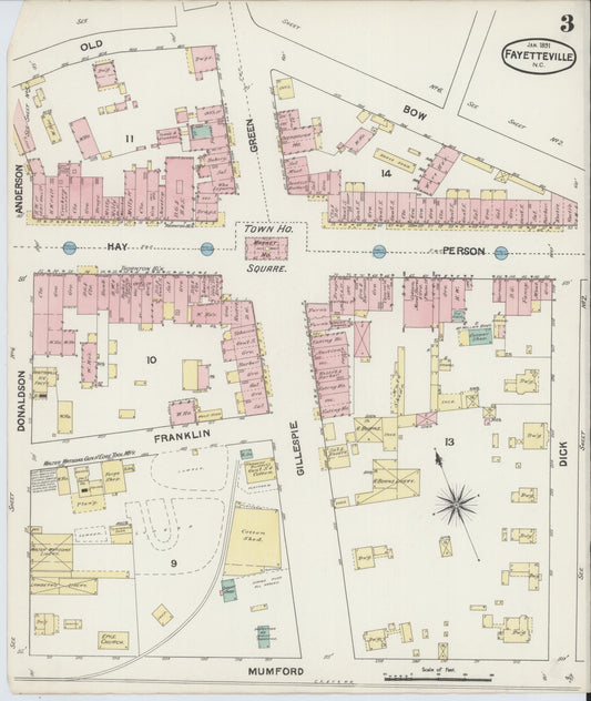 Sanborn Fire Insurance Map from Fayetteville, Cumberland County, North Carolina (1891), Sheet #0003 - Historic Sanborn Fire Insurance Map Print, vintage old map wall art, antique decor, genealogy gift, North Carolina North Carolina map