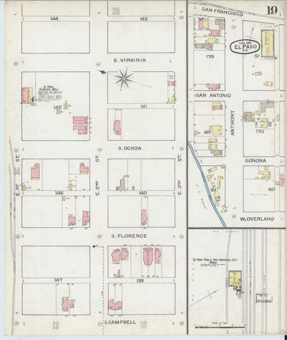 Sanborn Fire Insurance Map from El Paso, El Paso County, Texas (1893), Sheet #0019 - Complete Map Set gallery image, historic Sanborn map, vintage wall art, Texas Texas
