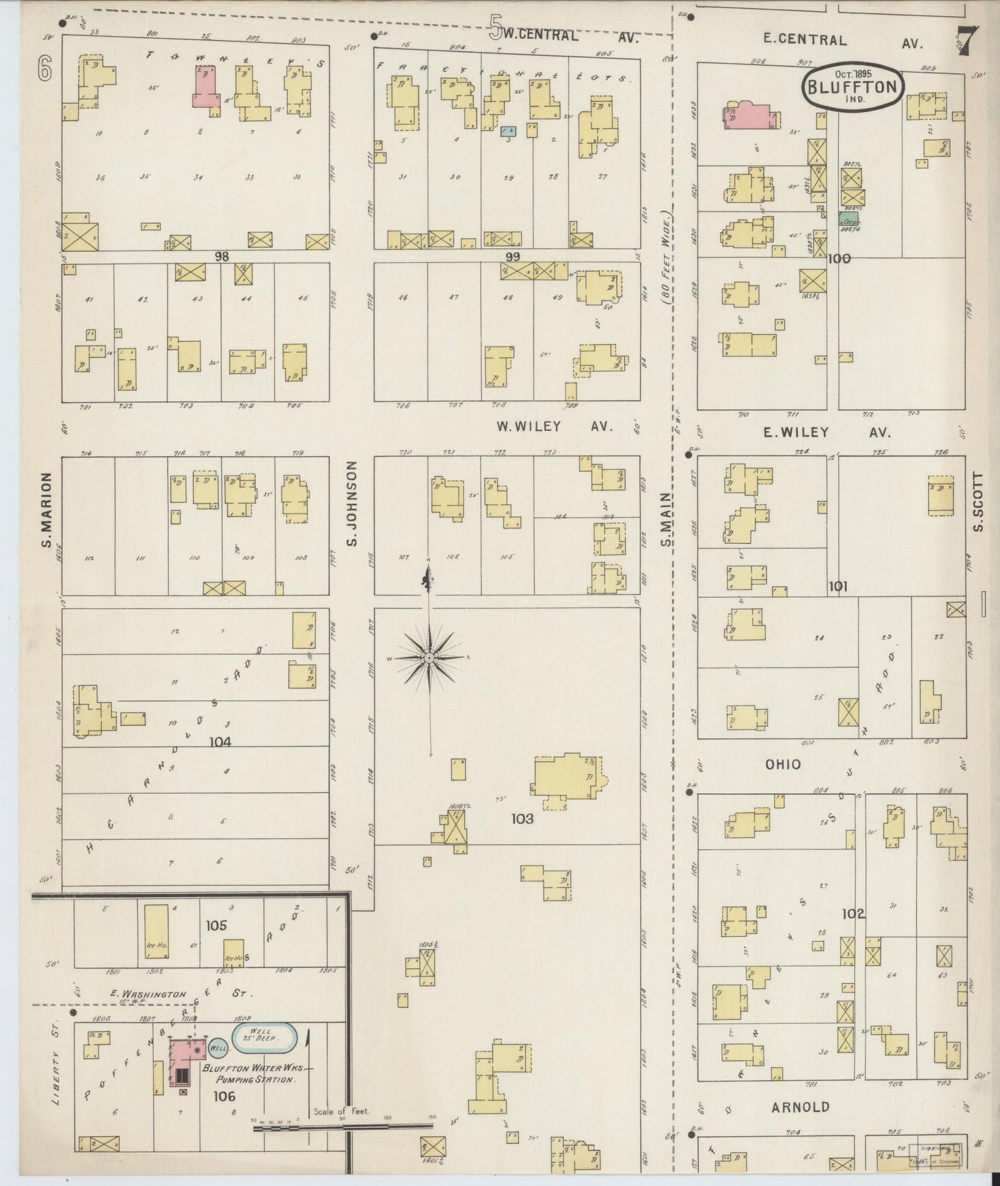 Sanborn Fire Insurance Map from Bluffton, Wells County, Indiana (1895), Sheet #0007 - Complete Map Set gallery image, historic Sanborn map, vintage wall art, Indiana Indiana