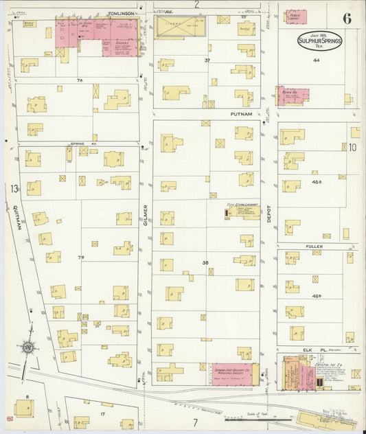 Sanborn Fire Insurance Map from Sulphur Springs, Hopkins County, Texas (1915), Sheet #0006 - Historic Sanborn Fire Insurance Map Print, vintage old map wall art, antique decor, genealogy gift, Texas Texas map