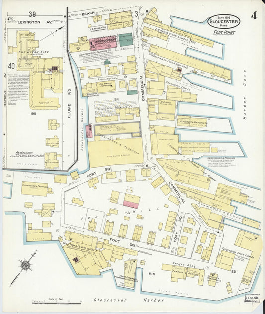 Sanborn Fire Insurance Map from Gloucester, Essex County, Massachusetts (1909), Sheet #0004 - Historic Sanborn Fire Insurance Map Print, vintage old map wall art, antique decor, genealogy gift, Massachusetts Massachusetts map