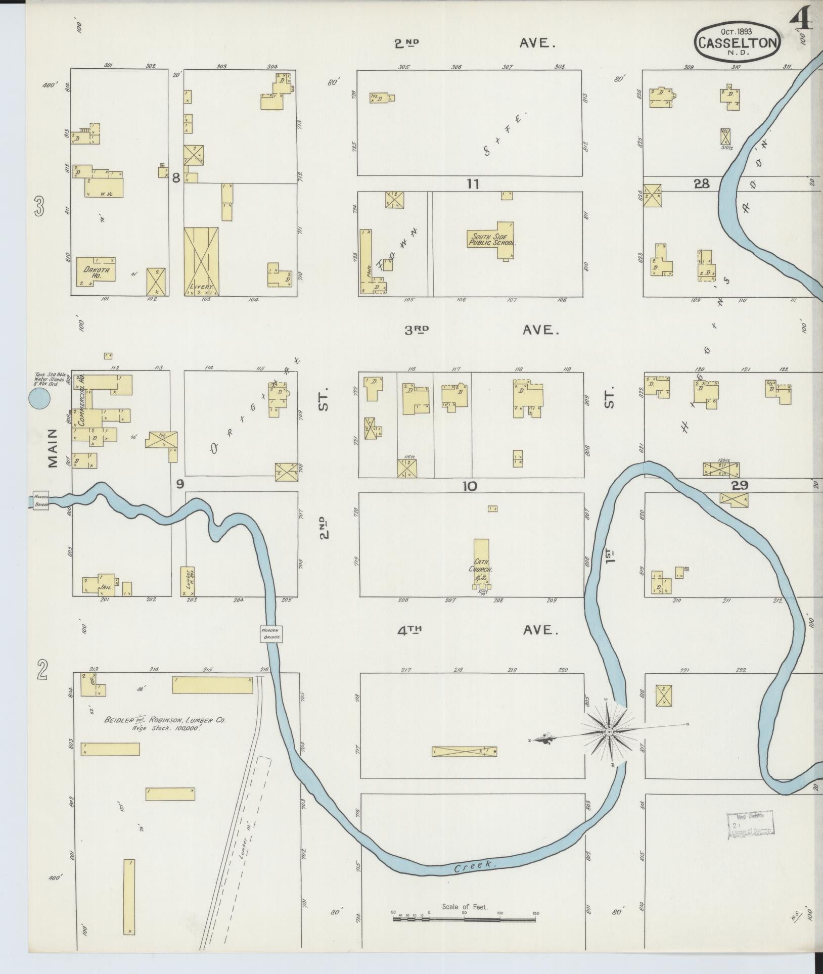 Sanborn Fire Insurance Map from Casselton, Cass County, North Dakota (1893), Sheet #0004 - Complete Map Set gallery image, historic Sanborn map, vintage wall art, North Dakota North Dakota