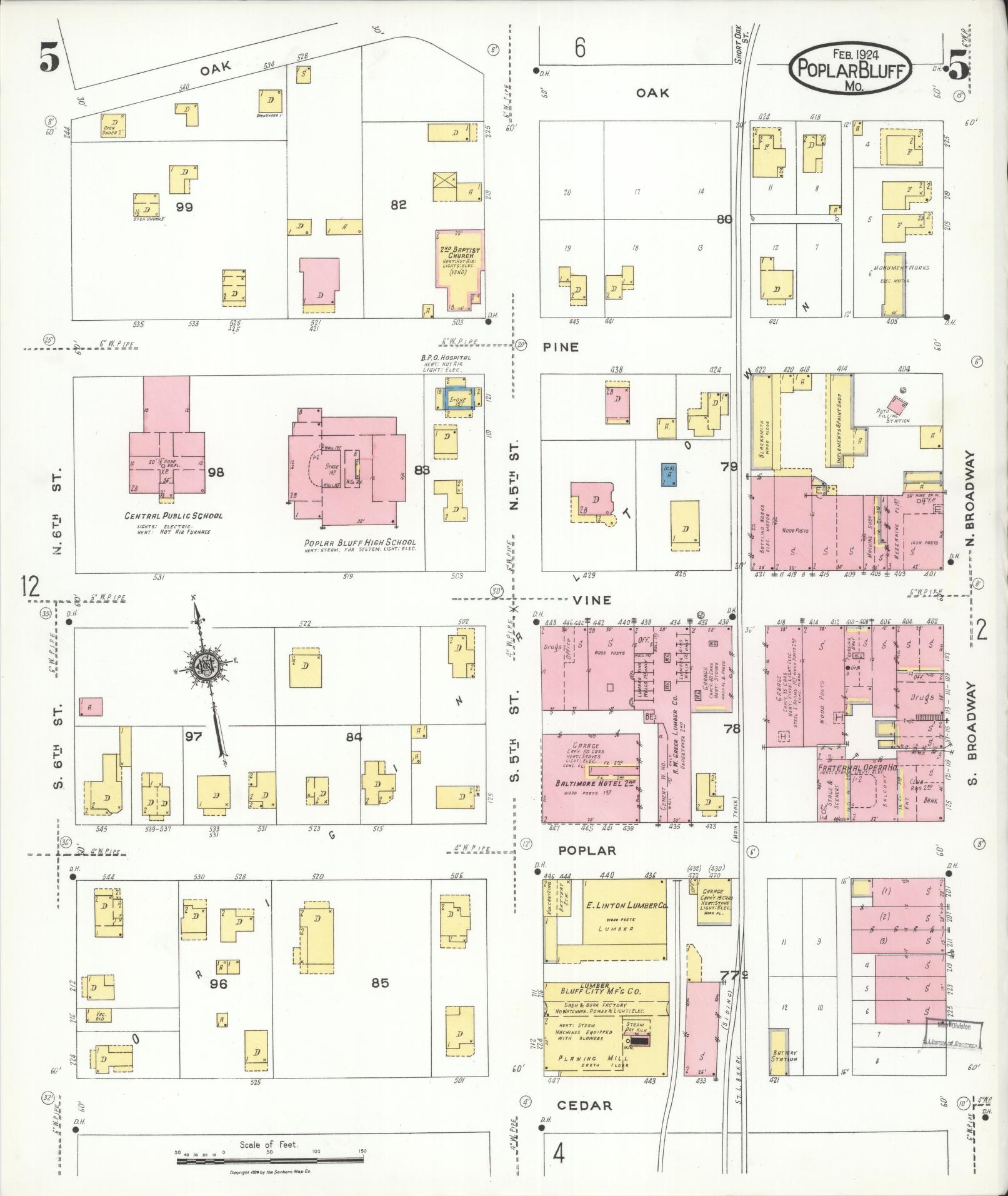 Sanborn Fire Insurance Map from Poplar Bluff, Butler County, Missouri (1924), Sheet #0005 - Complete Map Set gallery image, historic Sanborn map, vintage wall art, Missouri Missouri