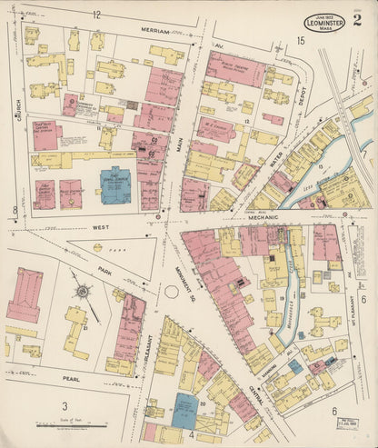 Sanborn Fire Insurance Map from Leominster, Worcester County, Massachusetts (1922), Sheet #0002 - Historic Sanborn Fire Insurance Map Print, vintage old map wall art, antique decor, genealogy gift, Massachusetts Massachusetts map