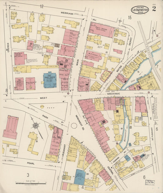Sanborn Fire Insurance Map from Leominster, Worcester County, Massachusetts (1922), Sheet #0002 - Historic Sanborn Fire Insurance Map Print, vintage old map wall art, antique decor, genealogy gift, Massachusetts Massachusetts map