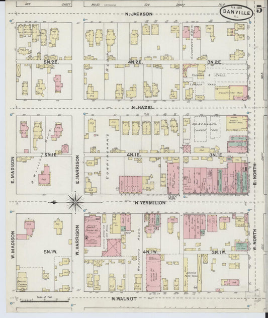 Sanborn Fire Insurance Map from Danville, Vermilion County, Illinois (1890), Sheet #0005 - Historic Sanborn Fire Insurance Map Print, vintage old map wall art, antique decor, genealogy gift, Illinois Illinois map