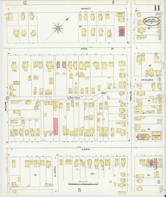 Sanborn Fire Insurance Map from Meadville, Crawford County, Pennsylvania (1905), Sheet #0011 - Historic Sanborn Fire Insurance Map Print, vintage old map wall art, antique decor, genealogy gift, Pennsylvania Pennsylvania map