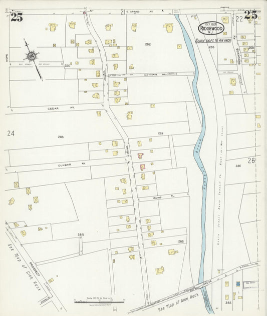 Sanborn Fire Insurance Map from Ridgewood, Bergen County, New Jersey (1924), Sheet #0025 - Historic Sanborn Fire Insurance Map Print, vintage old map wall art, antique decor, genealogy gift, New Jersey New Jersey map
