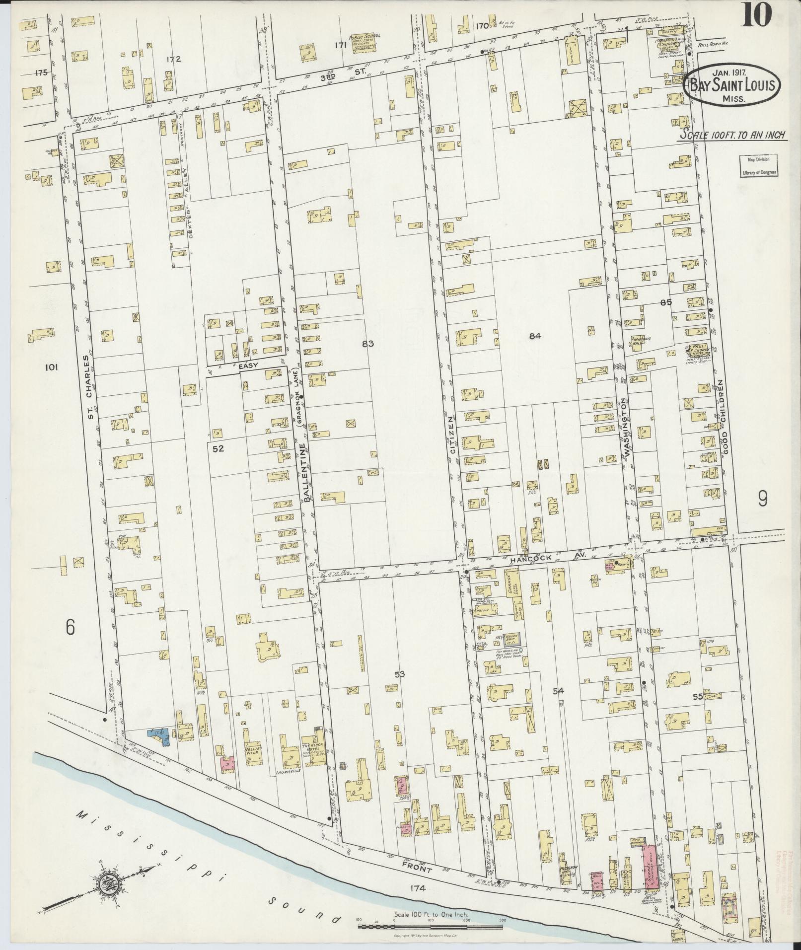 Sanborn Fire Insurance Map from Bay Saint Louis, Hancock County, Mississippi (1917), Sheet #0010 - Complete Map Set gallery image, historic Sanborn map, vintage wall art, Mississippi Mississippi