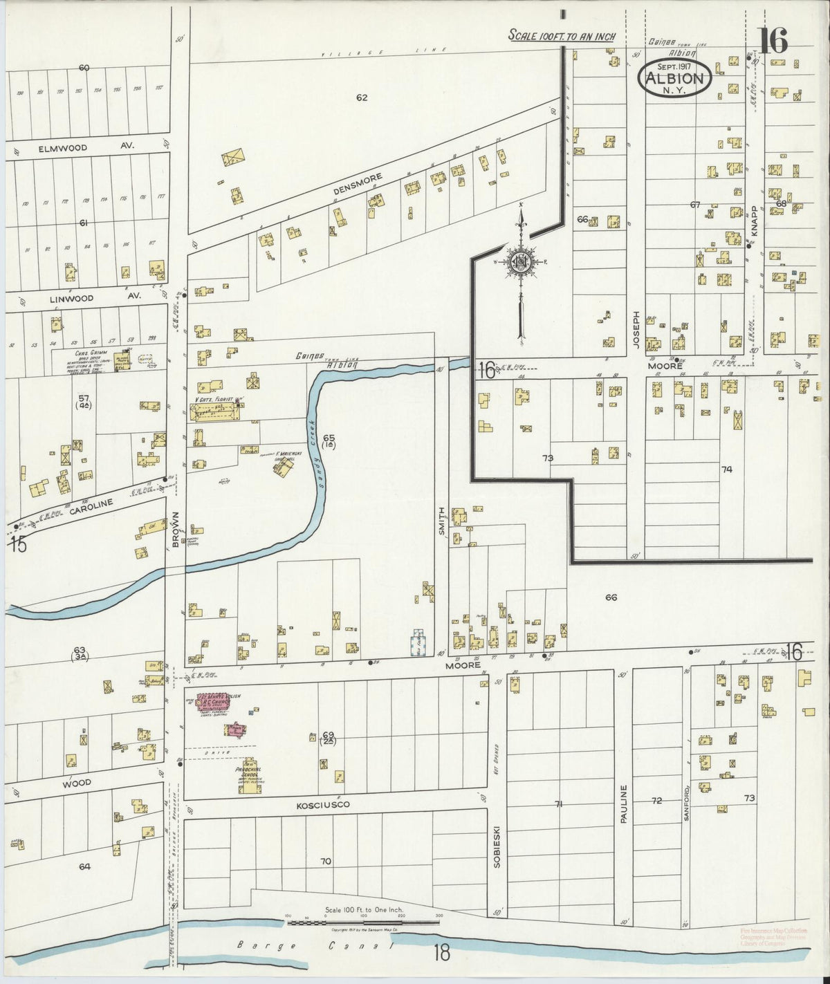 Sanborn Fire Insurance Map from Albion, Orleans County, New York (1917), Sheet #0016 - Complete Map Set gallery image, historic Sanborn map, vintage wall art, New York New York