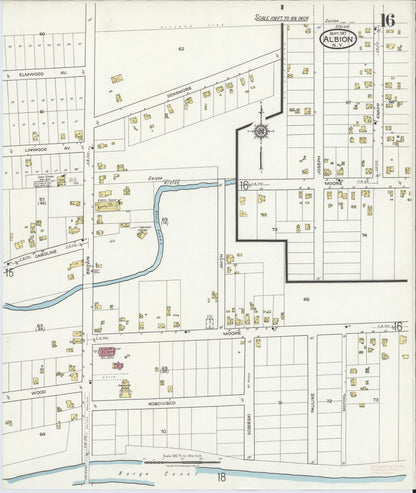 Sanborn Fire Insurance Map from Albion, Orleans County, New York (1917), Sheet #0016 - Complete Map Set gallery image, historic Sanborn map, vintage wall art, New York New York