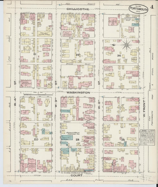 Sanborn Fire Insurance Map from Portsmouth, Scioto County, Ohio (1884), Sheet #0004 - Historic Sanborn Fire Insurance Map Print, vintage old map wall art, antique decor, genealogy gift, Ohio Ohio map