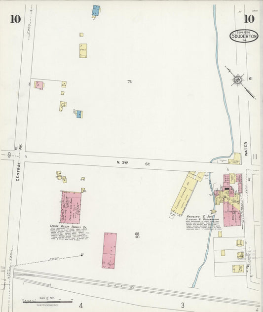 Sanborn Fire Insurance Map from Souderton, Montgomery County, Pennsylvania (1924), Sheet #0010 - Historic Sanborn Fire Insurance Map Print, vintage old map wall art, antique decor, genealogy gift, Pennsylvania Pennsylvania map