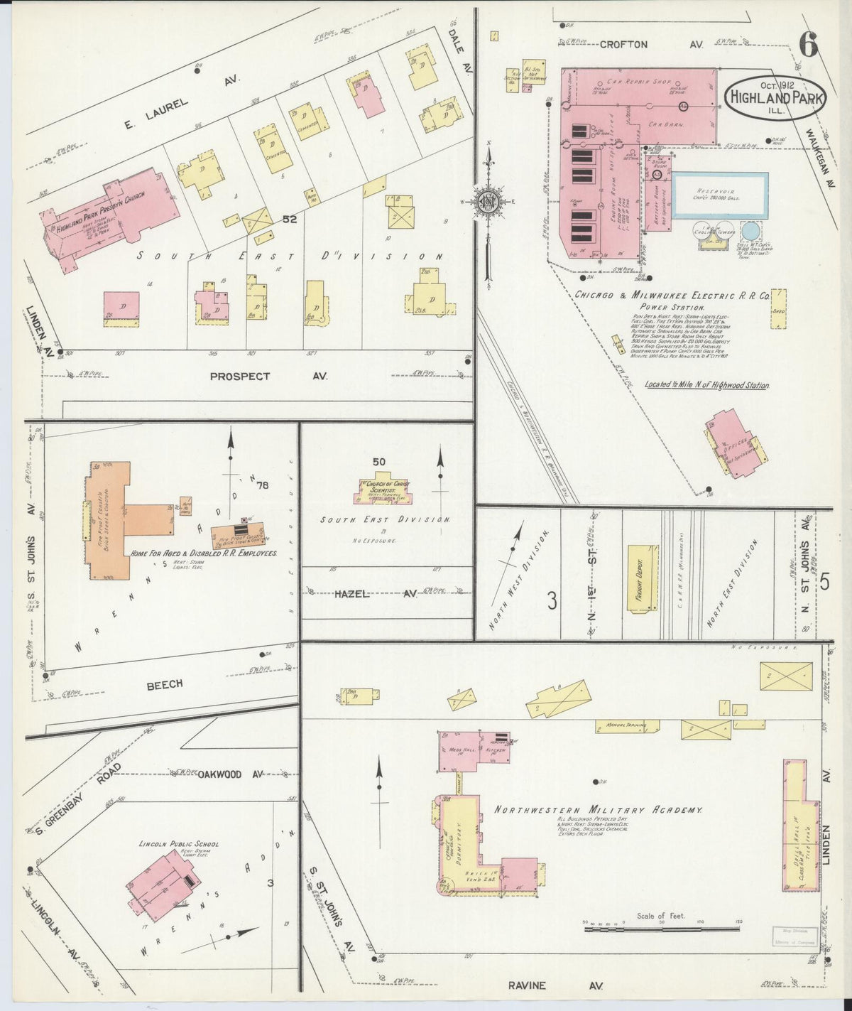 Sanborn Fire Insurance Map from Highland Park, Lake County, Illinois (1912), Sheet #0006 - Historic Sanborn Fire Insurance Map Print, vintage old map wall art, antique decor, genealogy gift, Illinois Illinois map