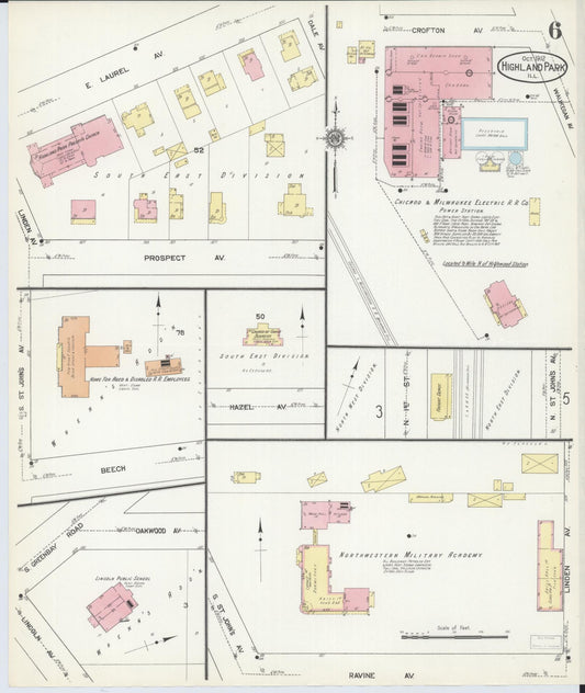 Sanborn Fire Insurance Map from Highland Park, Lake County, Illinois (1912), Sheet #0006 - Historic Sanborn Fire Insurance Map Print, vintage old map wall art, antique decor, genealogy gift, Illinois Illinois map