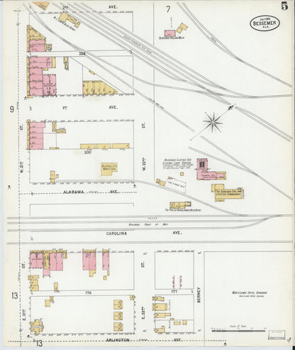 Sanborn Fire Insurance Map from Bessemer, Jefferson County, Alabama (1899), Sheet #0005 - Complete Map Set gallery image, historic Sanborn map, vintage wall art, Alabama Alabama