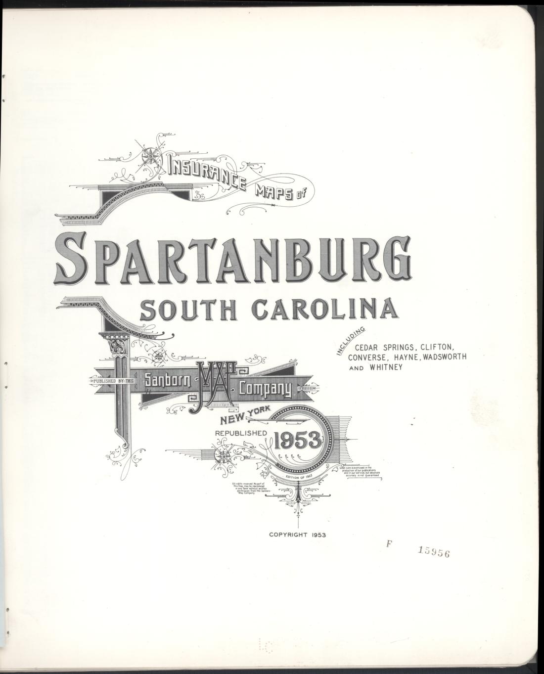 Sanborn Fire Insurance Map from Spartanburg, Spartanburg County, South Carolina (1953), Sheet #0001 - Historic Sanborn Fire Insurance Map Print, vintage old map wall art, antique decor, genealogy gift, South Carolina South Carolina map