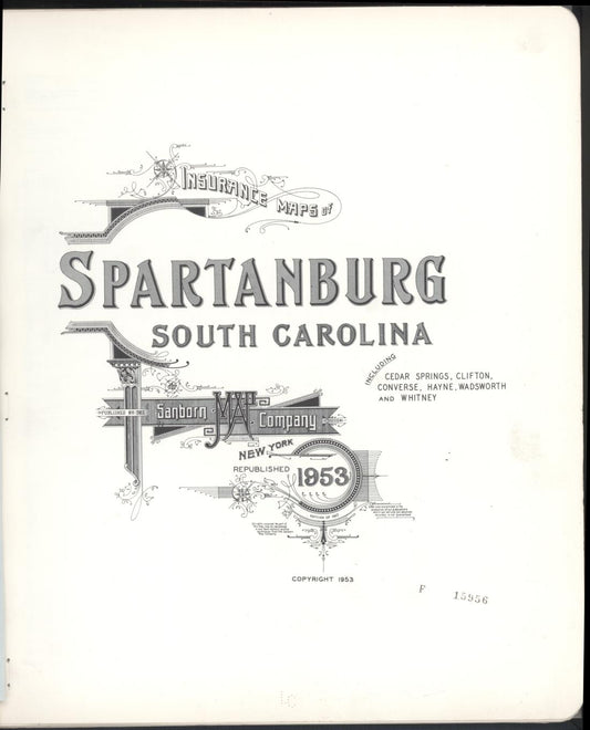 Sanborn Fire Insurance Map from Spartanburg, Spartanburg County, South Carolina (1953), Sheet #0001 - Historic Sanborn Fire Insurance Map Print, vintage old map wall art, antique decor, genealogy gift, South Carolina South Carolina map