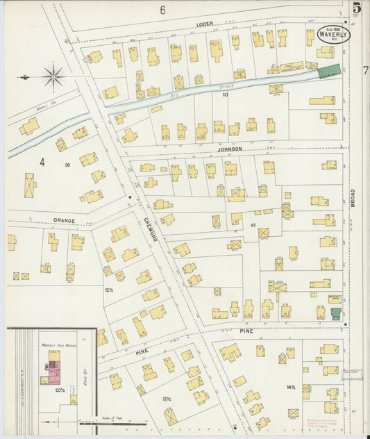 Sanborn Fire Insurance Map from Waverly, Tioga County, New York (1898), Sheet #0005 - Historic Sanborn Fire Insurance Map Print, vintage old map wall art, antique decor, genealogy gift, New York New York map
