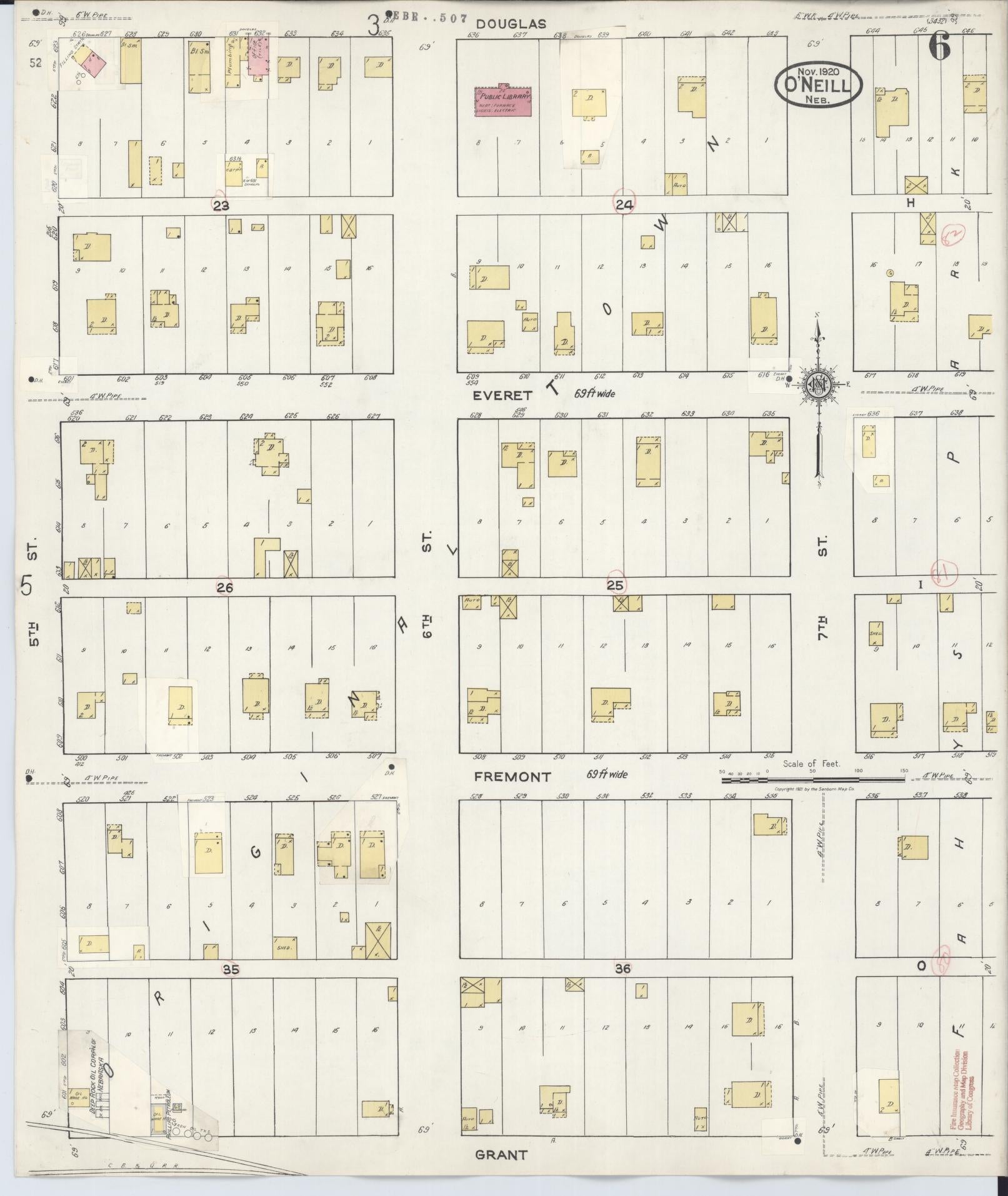 Sanborn Fire Insurance Map from O'Neill, Holt County, Nebraska (1932), Sheet #0006 - Complete Map Set gallery image, historic Sanborn map, vintage wall art, Nebraska Nebraska