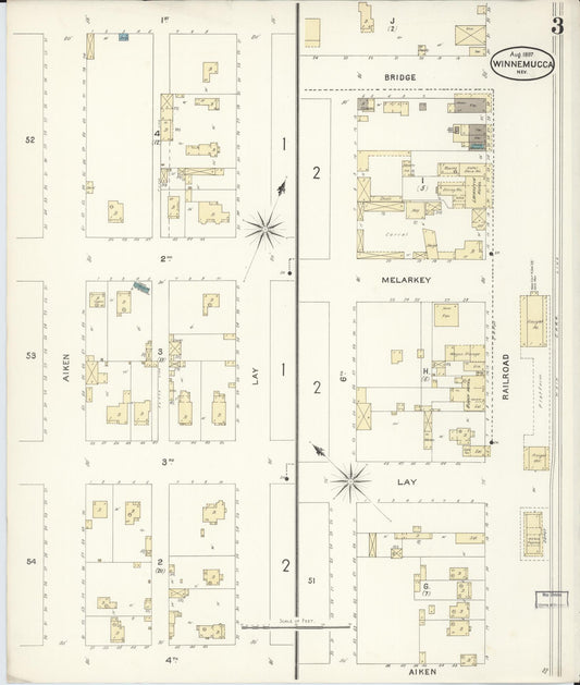 Sanborn Fire Insurance Map from Winnemucca, Humboldt County, Nevada (1897), Sheet #0003 - Historic Sanborn Fire Insurance Map Print, vintage old map wall art, antique decor, genealogy gift, Nevada Nevada map