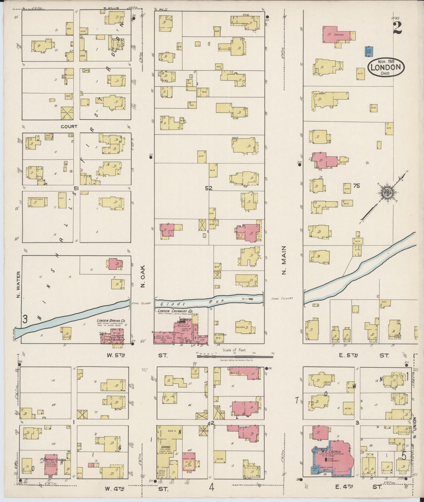 Sanborn Fire Insurance Map from London, Madison County, Ohio (1921), Sheet #0002 - Complete Map Set gallery image, historic Sanborn map, vintage wall art, Ohio Ohio