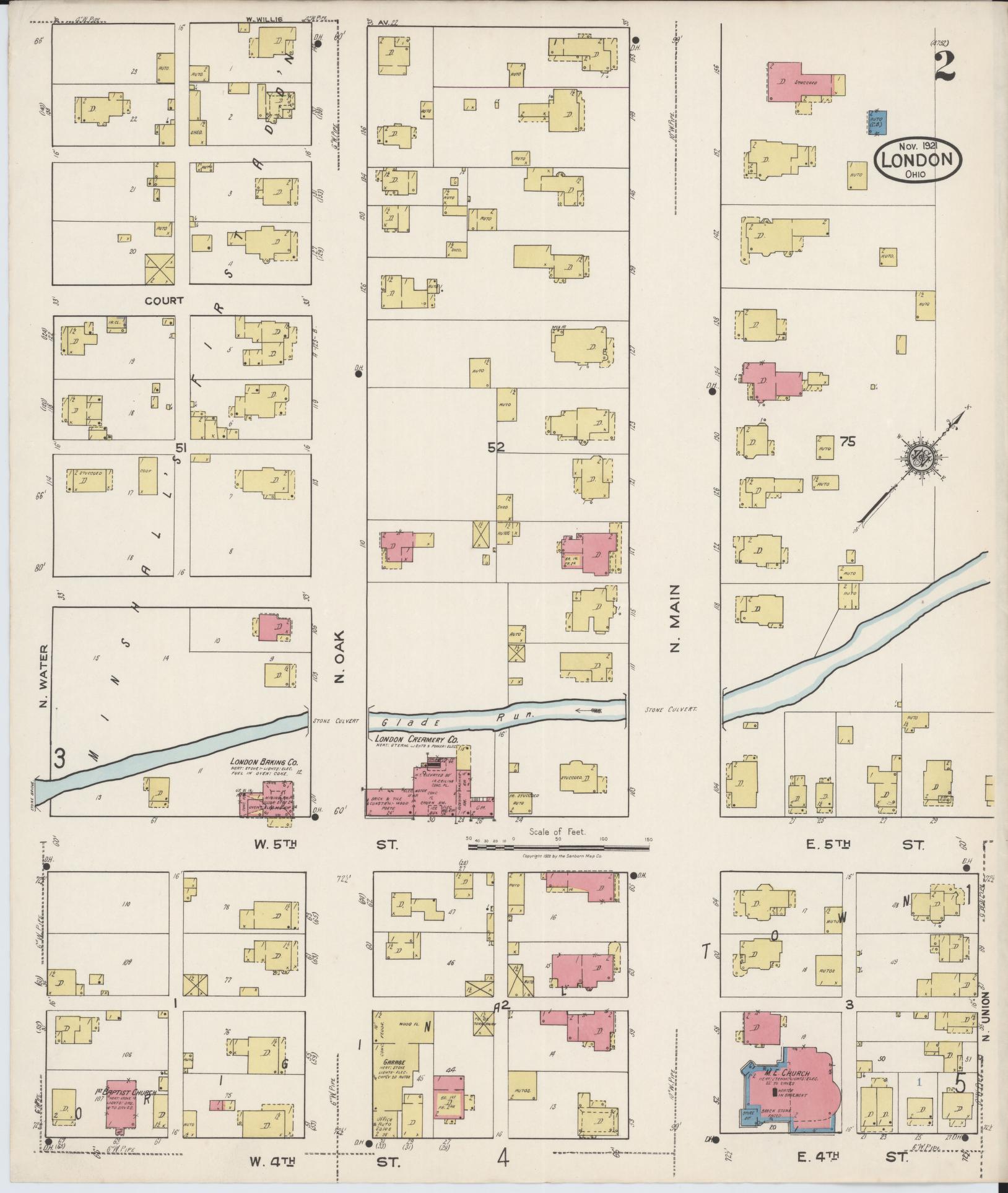 Sanborn Fire Insurance Map from London, Madison County, Ohio (1921), Sheet #0002 - Complete Map Set gallery image, historic Sanborn map, vintage wall art, Ohio Ohio