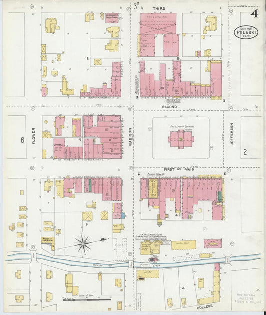 Sanborn Fire Insurance Map from Pulaski, Giles County, Tennessee (1905), Sheet #0004 - Historic Sanborn Fire Insurance Map Print, vintage old map wall art, antique decor, genealogy gift, Tennessee Tennessee map