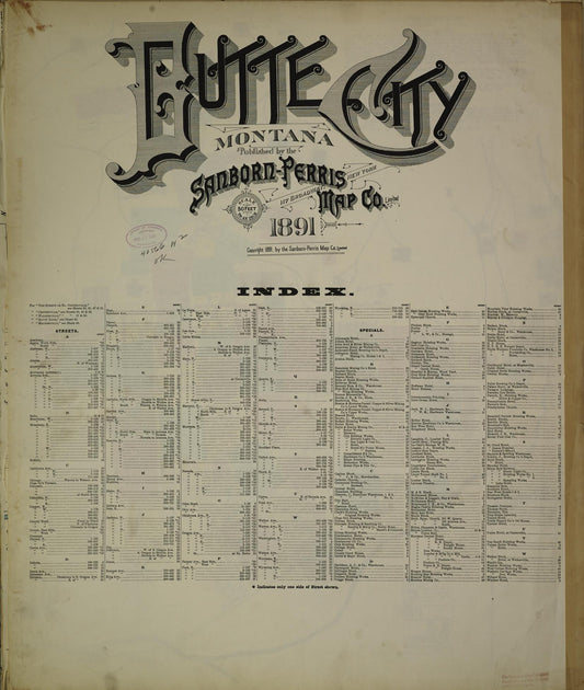 Sanborn Fire Insurance Map from Butte, Silver Bow County, Montana. (1891) – Historic Sanborn Fire Insurance Map Print