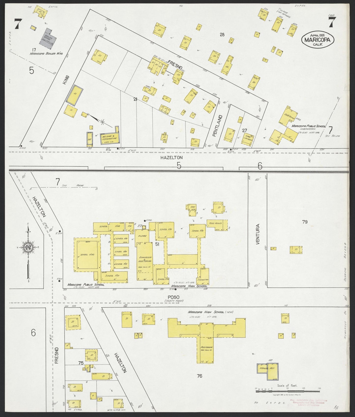 Sanborn Fire Insurance Map from Maricopa, Kern County, California (1926), Sheet #0007 - Complete Map Set gallery image, historic Sanborn map, vintage wall art, California California