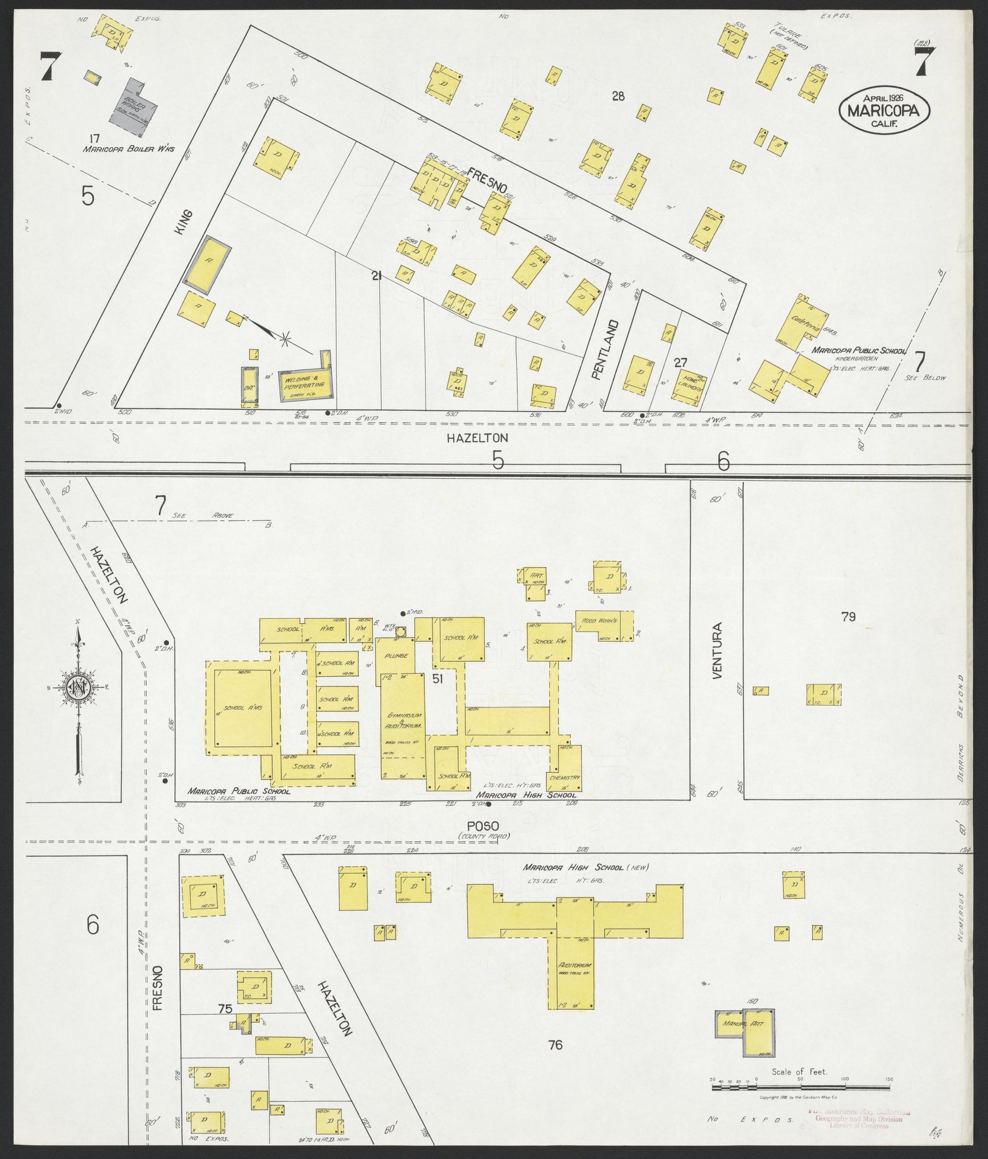 Sanborn Fire Insurance Map from Maricopa, Kern County, California (1926), Sheet #0007 - Complete Map Set gallery image, historic Sanborn map, vintage wall art, California California