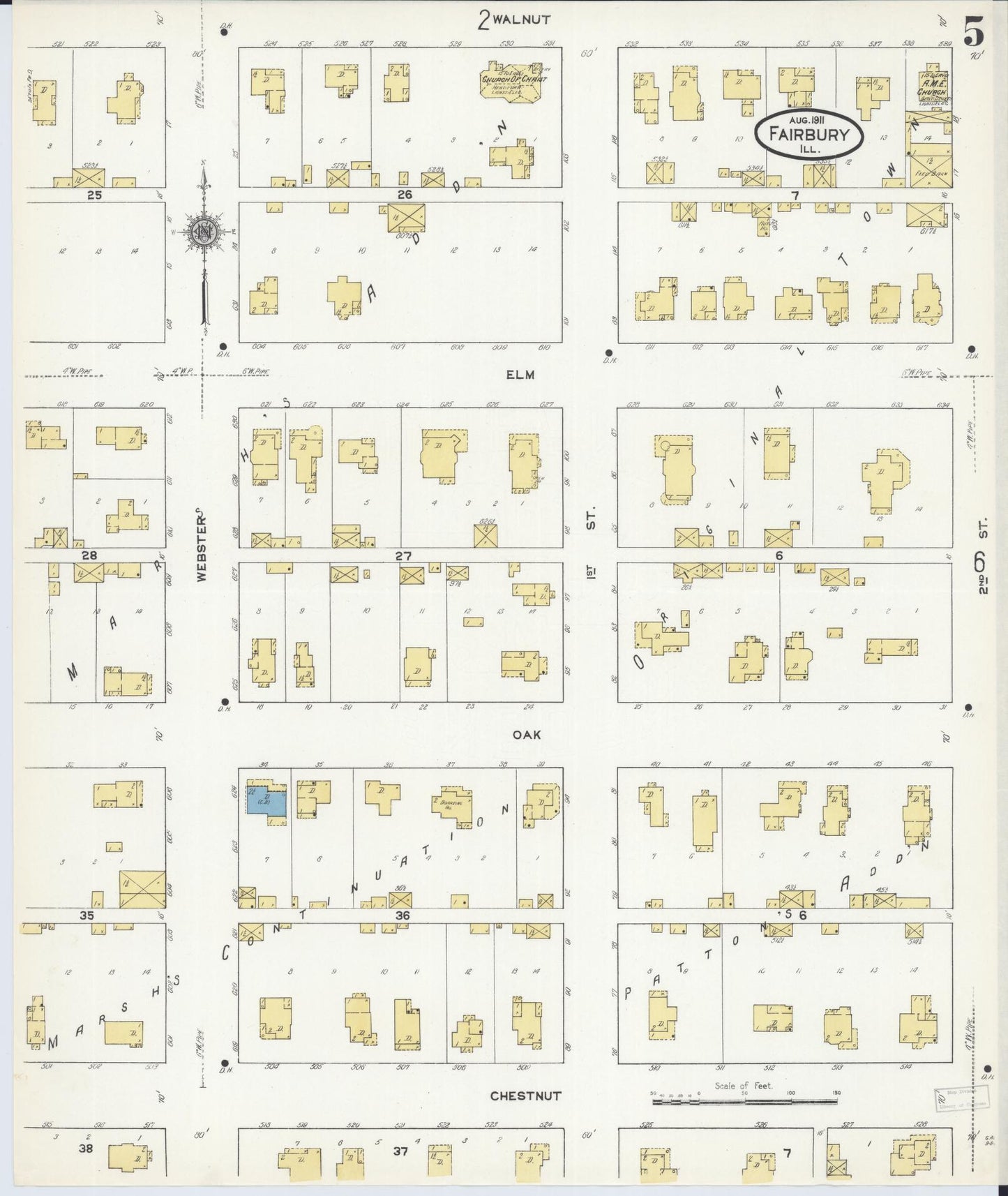 Sanborn Fire Insurance Map from Fairbury, Livingston County, Illinois (1911), Sheet #0005 - Complete Map Set gallery image, historic Sanborn map, vintage wall art, Illinois Illinois