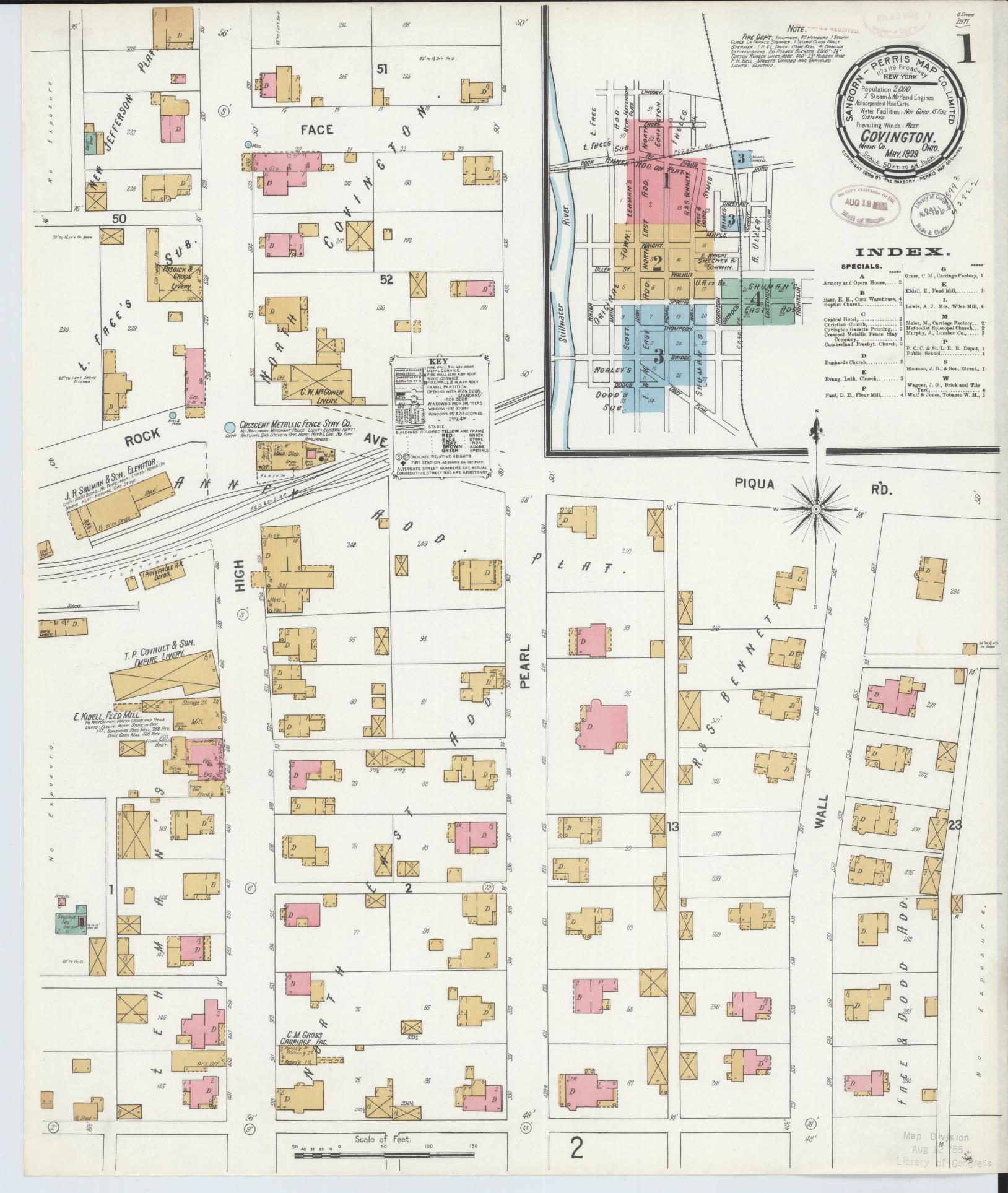 Sanborn Fire Insurance Map from Covington, Miami County, Ohio (1899), Sheet #0001 - Historic Sanborn Fire Insurance Map Print, vintage old map wall art, antique decor, genealogy gift, Ohio Ohio map