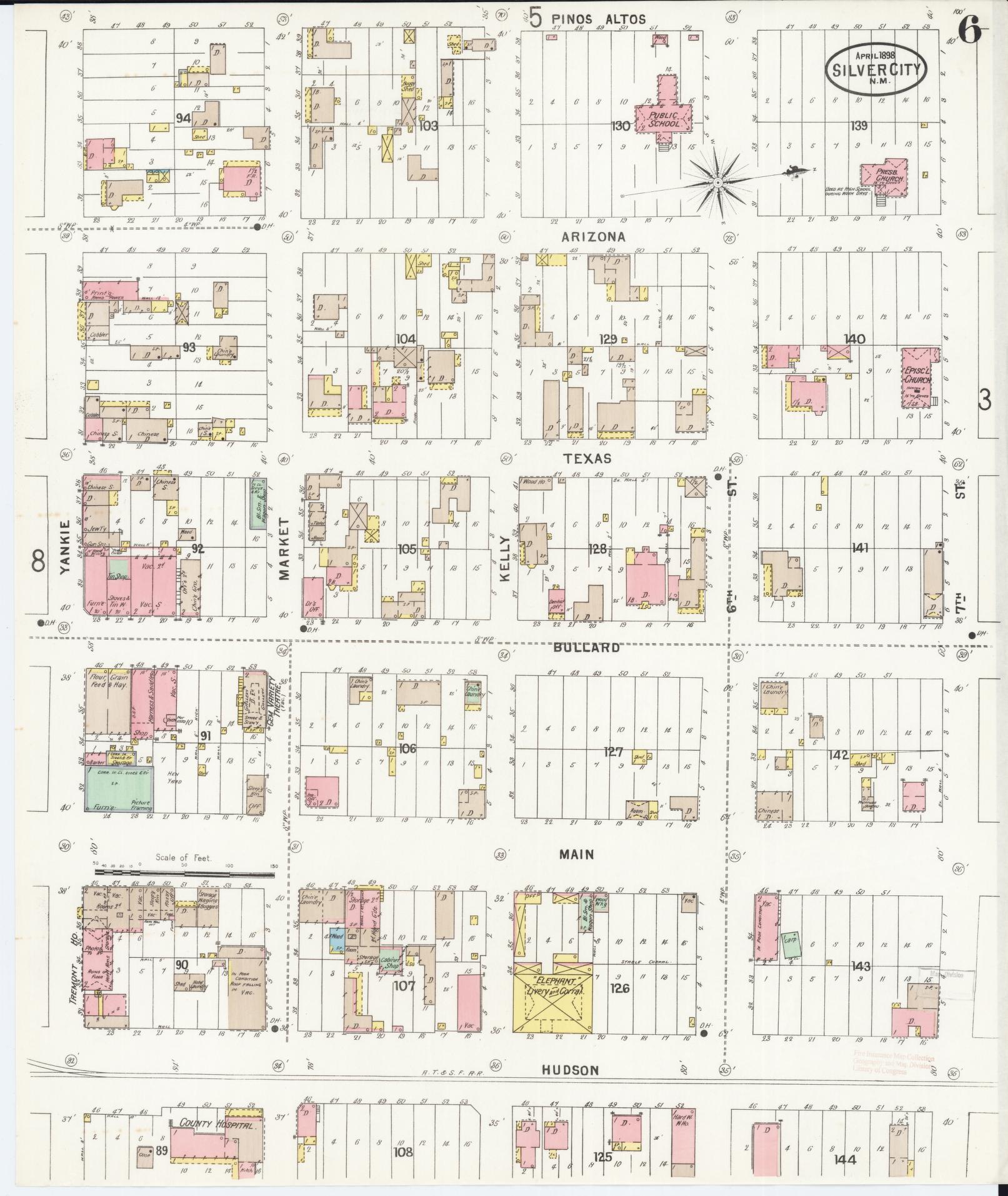 Sanborn Fire Insurance Map from Silver City, Grant County, New Mexico (1898), Sheet #0006 - Complete Map Set gallery image, historic Sanborn map, vintage wall art, New Mexico New Mexico